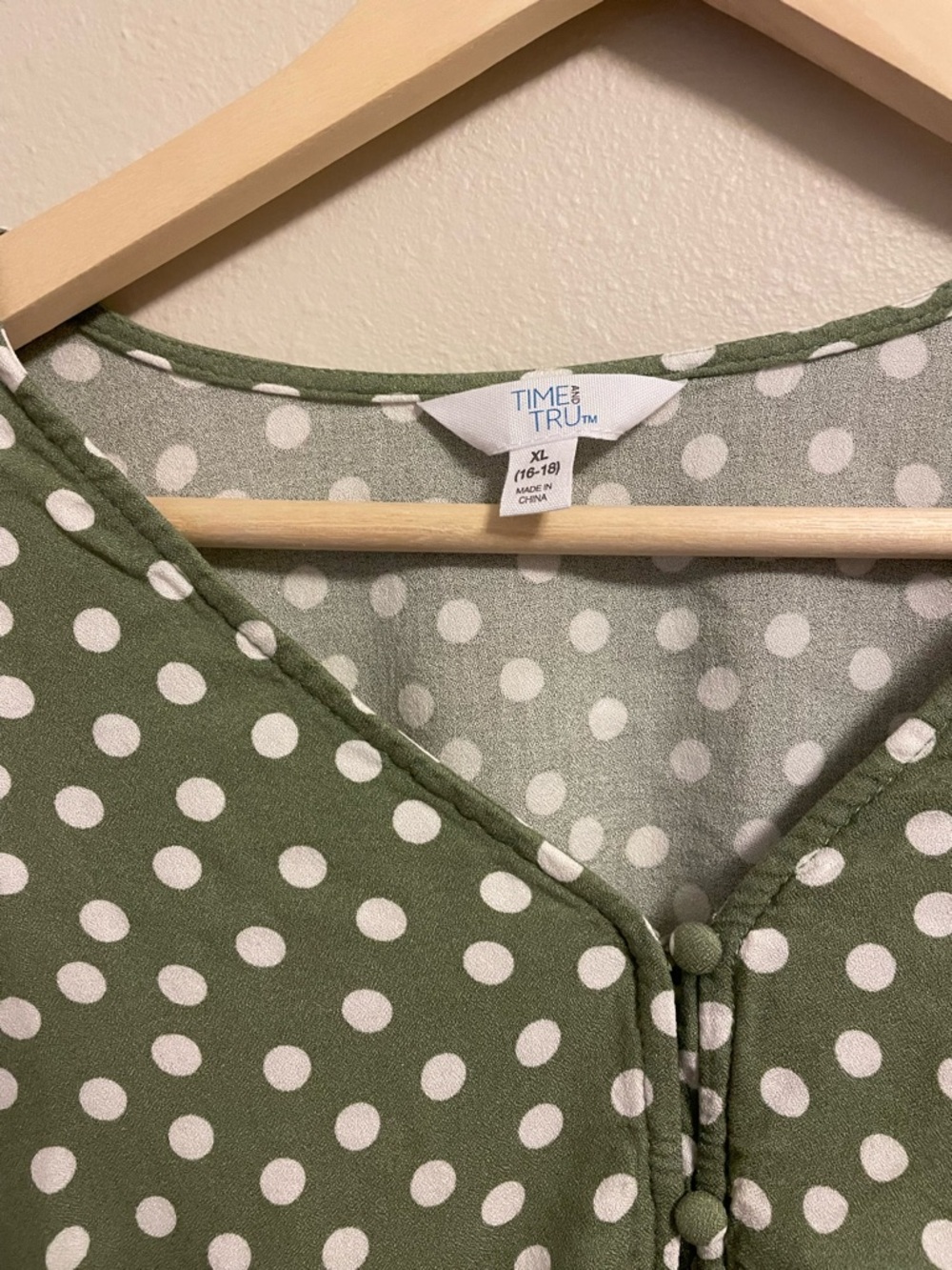 Time and Tru - Olive Green Polka Dot Midi Dress - Size XL - Picture 2 of 8